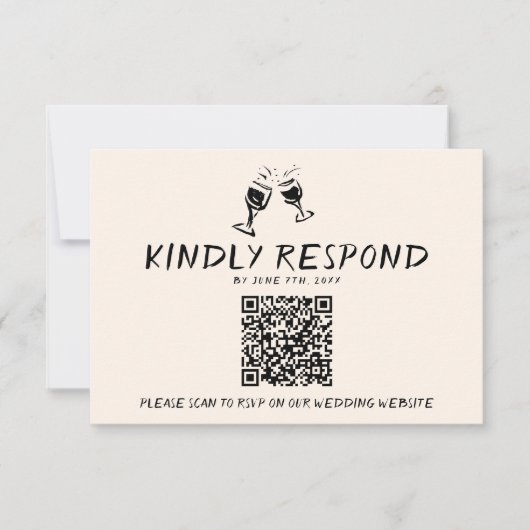 Retro Hand Geschreven Getrokken Bril QR Code Bruil RSVP Kaartje (Voorkant)