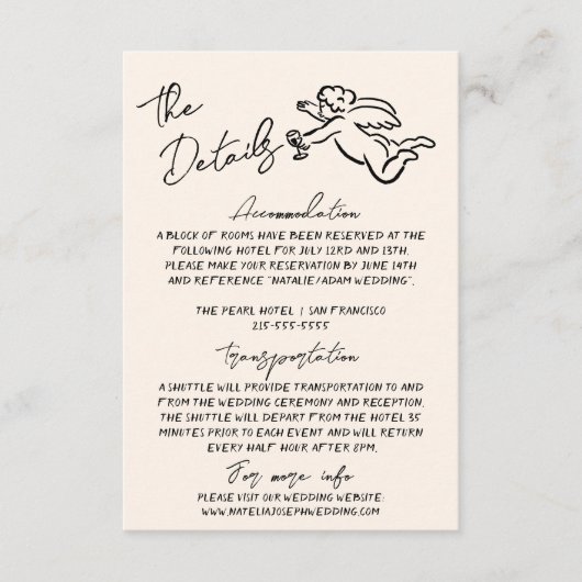 Retro Hand geschreven getrokken Cupido bruiloft de Informatiekaartje (Voorkant)