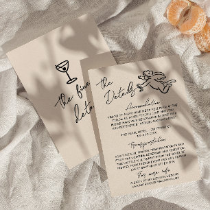 Retro Hand geschreven getrokken Cupido bruiloft de Informatiekaartje