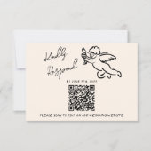 Retro Hand Geschreven Getrokken Cupido QR Code Bru RSVP Kaartje (Voorkant)
