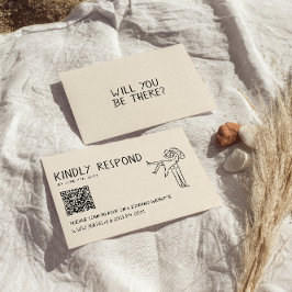 Retro Hand Geschreven Getrokken QR Code Unieke Huw RSVP Kaartje