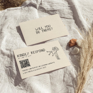Retro Hand Geschreven Getrokken QR Code Unieke Huw RSVP Kaartje