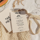 Retro Hand geschreven getrokken taart eigenzinnig  Menu<br><div class="desc">Een kleurrijke retro funky modern zwart-wit bruiloft diner menu. Die chique sjabloon ontwerp van romige melkachtige achtergrond en zwart met de hand geschreven typografie. Met Hand getrokken stuk taart op een bord met een vork erop. Perfect en passend bij de hele suite.</div>