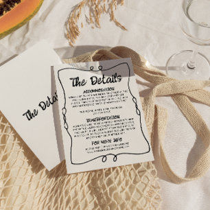 Retro Hand geschreven Lijst Modern bruiloft Detail Informatiekaartje