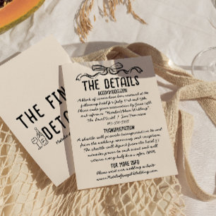 Retro Hand Geschreven Teken Bow Wedding Details Informatiekaartje