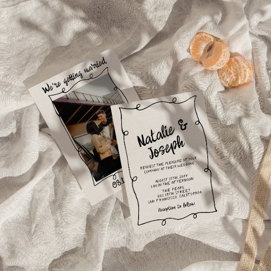 Retro Hand Geschreven Unieke Moderne Lijst Bruilof Kaart