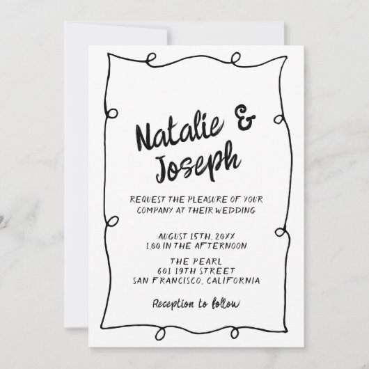 Retro Hand Geschreven Unieke Moderne Lijst Bruilof Kaart (Voorkant)