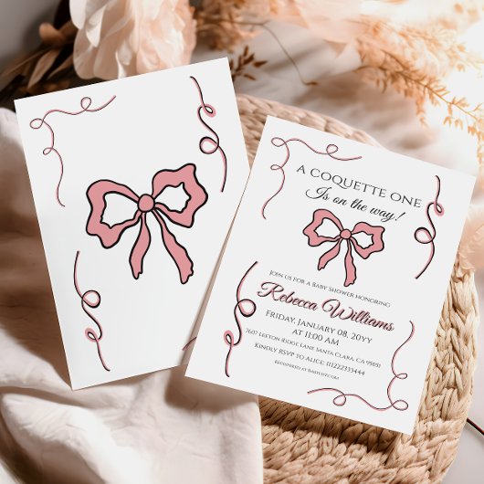 Retro Hand getekend Coquette Roze strik Baby showe Kaart