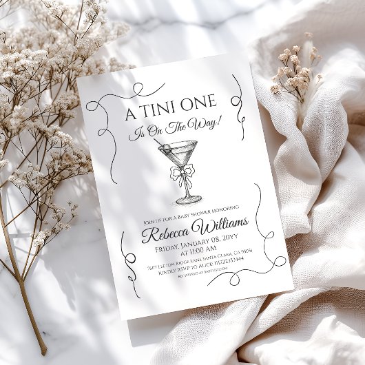 Retro Hand getekend een Tini One Martini Baby show Kaart