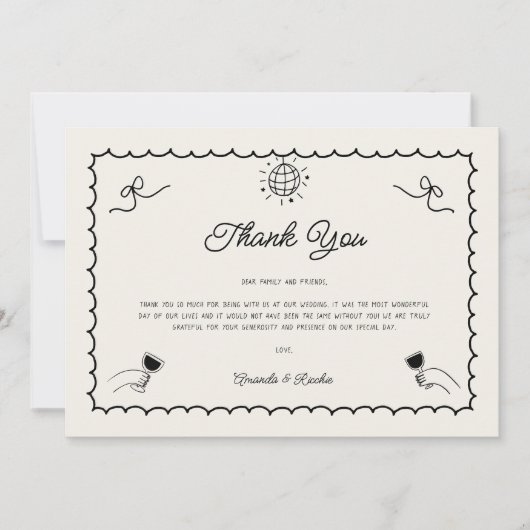 Retro Hand getekend Franse foto Horizontale bruilo Bedankkaart (Voorkant)