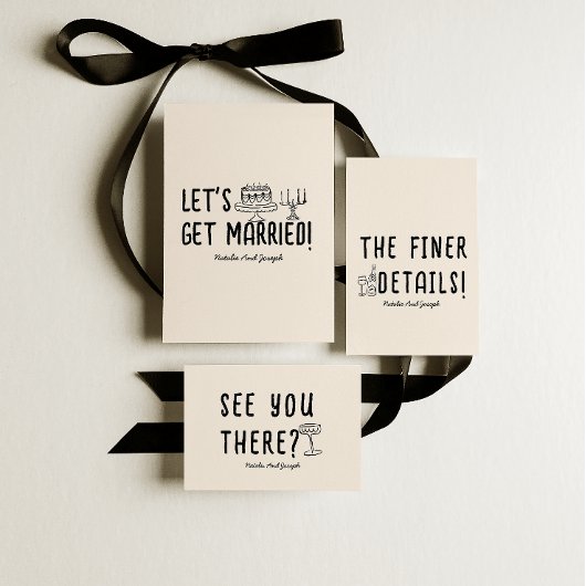 Retro Hand getekend Geschreven Cocktail Quirky Wed Kaart