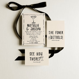 Retro Hand getekend Geschreven Cocktail Quirky Wed Kaart