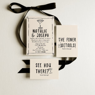 Retro Hand getekend Geschreven Cocktail Quirky Wed Kaart