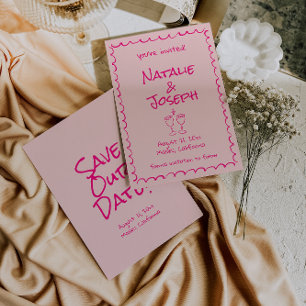 Retro Hand getekend geschreven eigenzinnige kleurr Save The Date