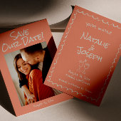 Retro Hand Getekend Geschreven Koraal Foto Funky W Save The Date