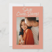 Retro Hand Getekend Geschreven Koraal Foto Funky W Save The Date (Achterkant)