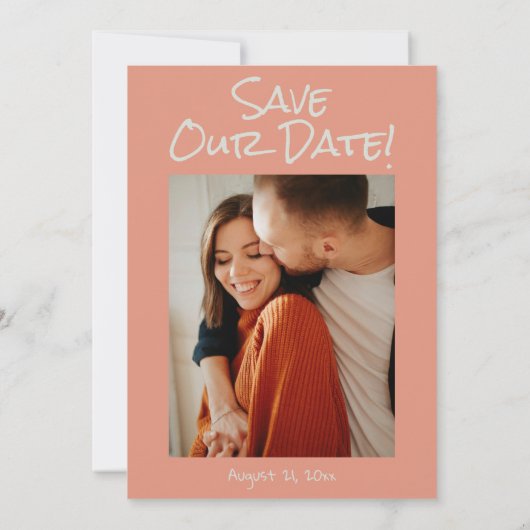 Retro Hand Getekend Geschreven Koraal Foto Funky W Save The Date (Achterkant)