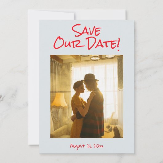 Retro Hand Getekend Geschreven Rood Eigenzinnige F Save The Date (Achterkant)