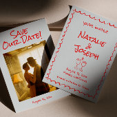 Retro Hand Getekend Geschreven Rood Eigenzinnige F Save The Date