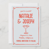 Retro Hand getekend Rood Blauw Cocktail Funky Wedd Save The Date (Voorkant)