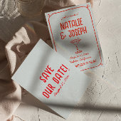 Retro Hand getekend Rood Blauw Cocktail Funky Wedd Save The Date