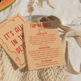 Retro Hand getekend Rood Eigenzinnig Unieke bruilo Informatiekaartje