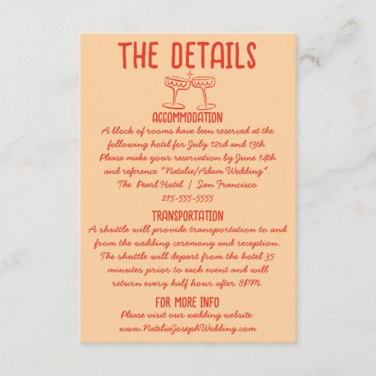 Retro Hand getekend Rood Eigenzinnig Unieke bruilo Informatiekaartje (Voorkant)