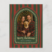 Retro Hand getekend Rood Groen Boog Foto Feestdagenkaart (Voorkant)