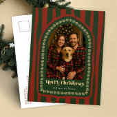 Retro Hand getekend Rood Groen Boog Foto Feestdagenkaart