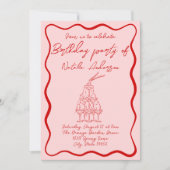 Retro Hand getekend Rood Roze Wavy 70s Verjaardags Kaart (Voorkant)