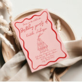 Retro Hand getekend Rood Roze Wavy 70s Verjaardags Kaart