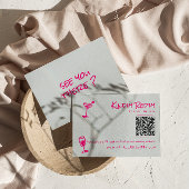 Retro Hand getekend Roze Funky QR Code Huwelijk RSVP Kaartje