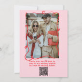 Retro Hand getekend Roze Rode Foto QR Code Huwelij Kaart (Achterkant)