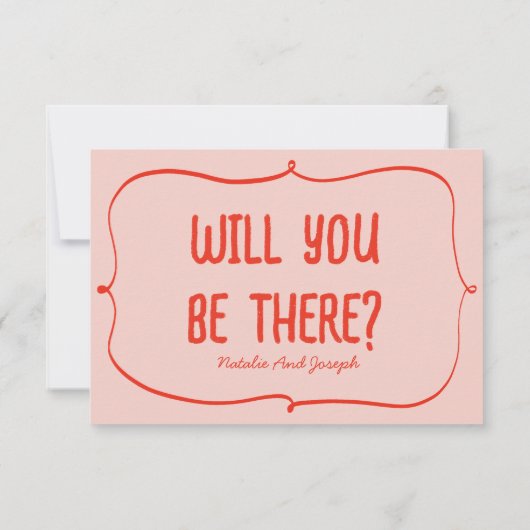Retro Hand getekend Roze Rood Unieke eigenzinnige RSVP Kaartje (Achterkant)