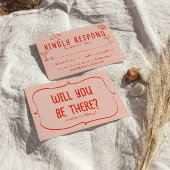 Retro Hand getekend Roze Rood Unieke eigenzinnige RSVP Kaartje