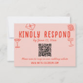 Retro Hand getekend Roze Rood Unieke QR Code Huwel RSVP Kaartje (Voorkant)