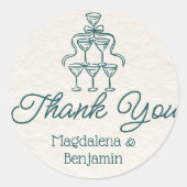 Retro Hand getekende Blauwgroen Champagne Tower Da Ronde Sticker (Voorkant)