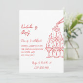 Retro Hand getekende champagnetoren Dertig Verjaar Kaart (Staand voorkant)