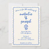 Retro Hand Getekende Franse Foto Huwelijk Kaart (Voorkant)