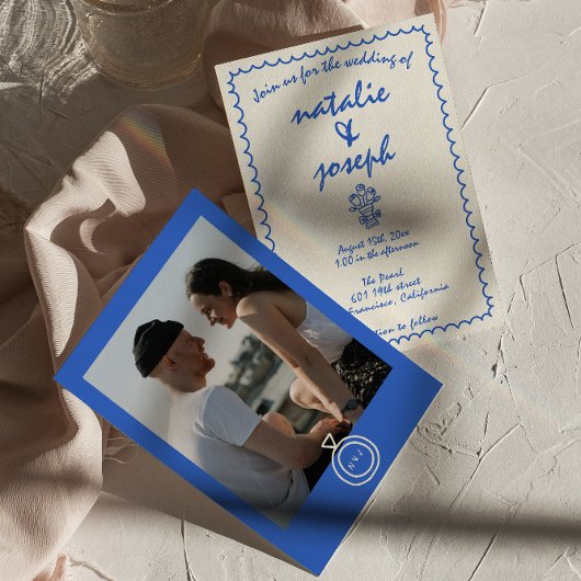 Retro Hand Getekende Franse Foto Huwelijk Kaart