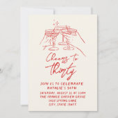 Retro hand getekende gejuich voor 30e verjaardag kaart (Voorkant)