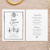 Retro hand getekende grillige trendy funky bruilof kaart