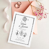 Retro hand getekende grillige trendy funky bruilof kaart