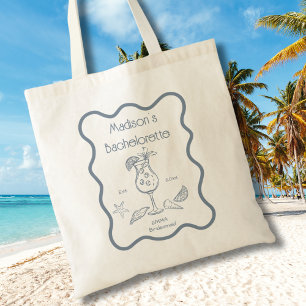 Retro Hand Getekende Kust Golvende Lijst Vrijgezel Tote Bag
