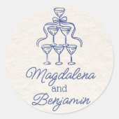 Retro Hand getekende Oranje Champagne Tower namen Ronde Sticker (Voorkant)