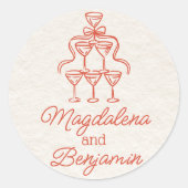 Retro Hand getekende Oranje Champagne Tower namen Ronde Sticker (Voorkant)