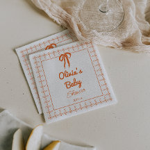 Retro Hand Getekende Oranje Strik Gingham Baby Sho