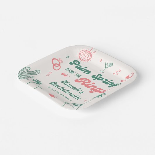 Retro Hand Getekende Palm Springs Bachelorette  Papieren Bordje (Gebogen)