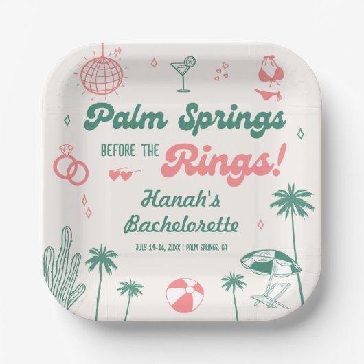 Retro Hand Getekende Palm Springs Bachelorette  Papieren Bordje (Voorkant)