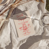 Retro Hand Getekende Rode Taart Unieke QR Code Bru Kaart